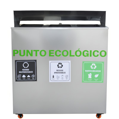 Punto Ecológico de tres puestos de acero inoxidable
